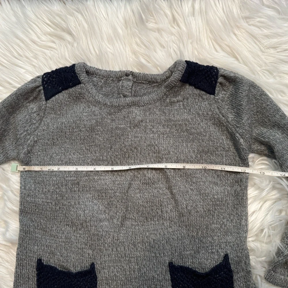 Girls‎ Gray Sweater Dress Size 4/5 Cat Pocket Knit Long Sleeve Cute Cozy